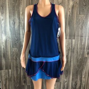 Lucky in Love for THE ELLISON SISTERS blue racerback mesh Tennis Dress